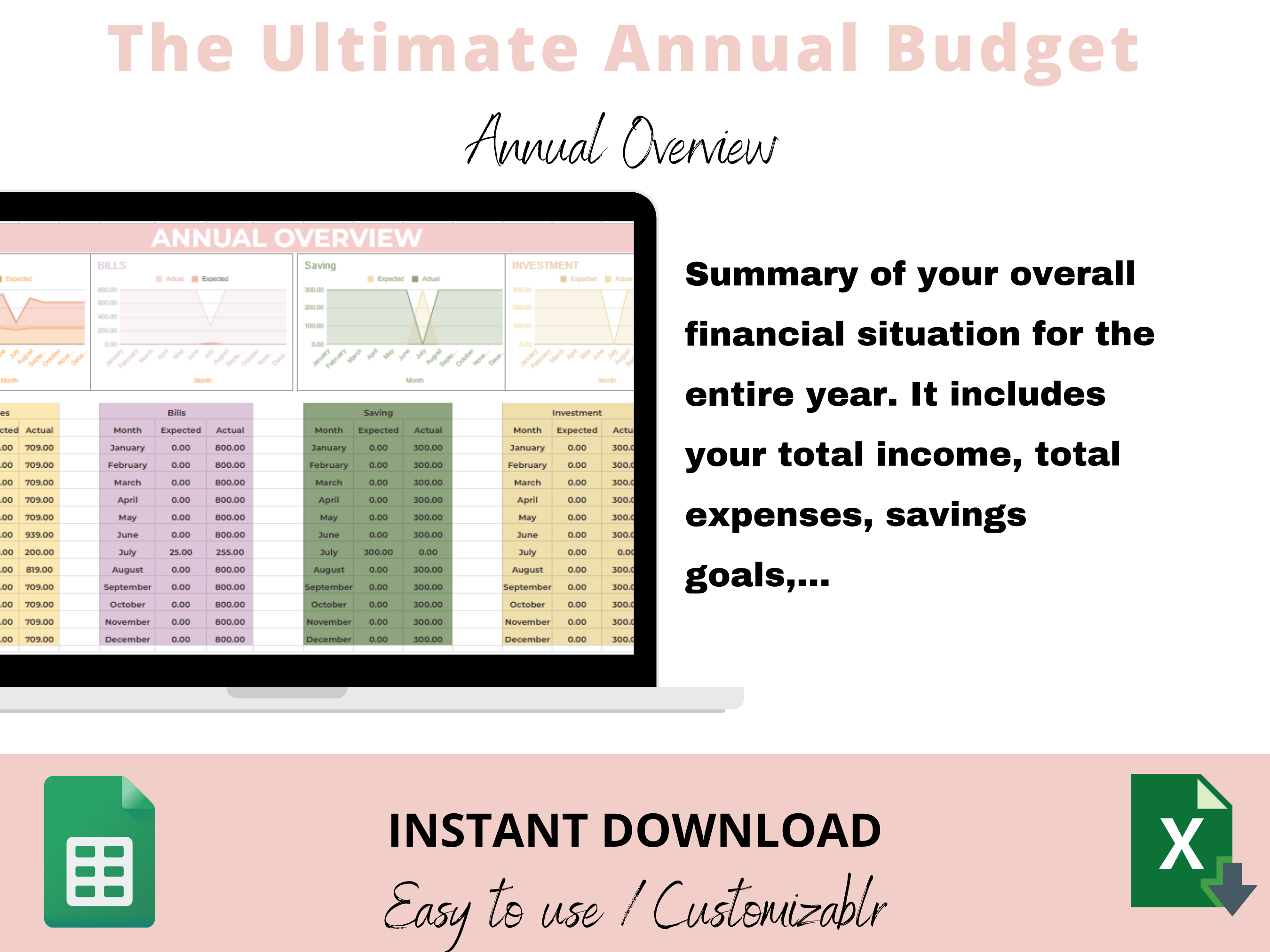 Annual Budget Spreadsheet Template for Google Sheets